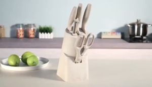 TOM 7PCS High Quality Non Stick Kitchen Knife and Scissors Set Corrugated Pastel Colors Stainless Steel