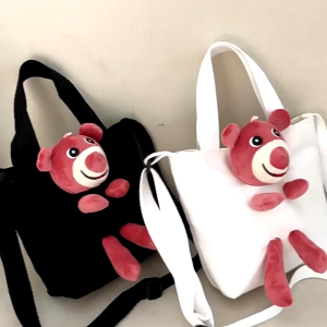 Túi Vải Canvas Gấu Dâu Mini Túi Đeo Vai Gấu Lotso Xinh Xắn Túi Tote Nhí Thời Trang Hàn Quốc