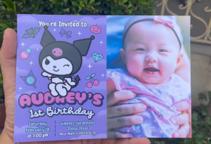 Kuromi Birthday Invitation Card with Envelope - Sanrio - Girl Birthday Invite - 5R 4R