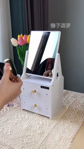 Kệ Mỹ Phẩm Mini 2 Tầng Có Gương Hình Chữ Nhật Nhỏ Gọn Kệ Đựng Đồ Trang Điểm Để Bàn Màu Trắng Đa Năng Tiện Lợi Siêu Xinh