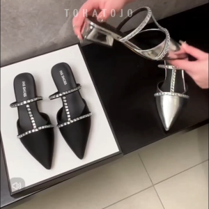 Sandal Wanita Premium Heels 3 cm Mule slip on Terbaru Permata Sepatu Wanita heels pesta elegan