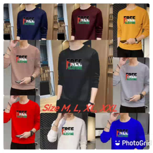 Diskon Spesial Sweater Trendy Kaos Pria Elegan Crewneck Cowok Kasual Sweter Free Palestine Kekinian
