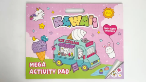 Kawaii Mega Activity Book Pad With Colouring Puzzles Mazes & 100+ Stickers For Kids