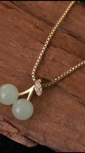 KALUNG TITANIUM CERY GIOK HIJAU DOUBLE PERHIASAN ANTI KARAT & ANTI LUNTUR (COD)