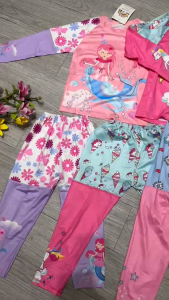 Đồ bơi 2 mảnh bé gái áo phủ bụng dài tay quần dài họa tiết nhiều màu đáng yêu đủ size 13kg đến 33kg BINSPORTS BB067