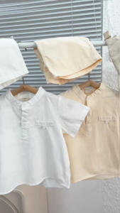 Set sơ mi đũi kaki trắng công tử cho bé trai màu trắng màu be bộ đồ sành điệu 1 đến 7 tuổi BERNIE