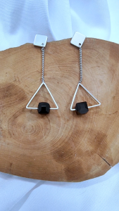 Ready Stock SG - Silver Triangular Cubic Dangle Earrings Modern Sleek Classic Statement Earrings