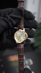 Jam Tangan Wanita Casio LTP-V004GL-9A Analog Gold Dial Brown Leather Band