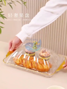 Paus Biru - Dekorasi Nampan Tray Mewah/Nampan Dengan Pegangan Handle Gold/Snack Fruit Tray