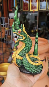 องค์พญานาค สูง 8.5 นิ้ว สีเขียว พญานาคสีเขียว พญานาคพ่นน้ำ องค์พญานาคพ่นน้ำ บูชาพญานาค ตั้งพญานาค รูปปั้น องค์
