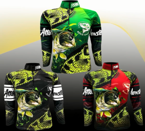 เสื้อตกปลาปั่นจักรยาน Set สี 20 Bass Monster Attack มีให้เลือก 3 สี (สินค้าพร้อมจัดส่ง) ป้องกันแสง UV เนื้อผ้าผิวสัมผัสนุ่มใส่แล้วรู้สึกเย็นสบาย