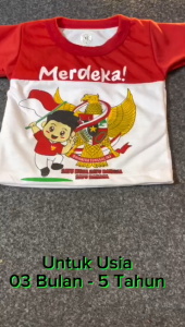 Setelan Merdeka Merah Putih Anak Usia 03 Bulan Sampai 5 Tahun Bahan Kaos