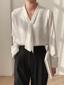 Long Sleeve Blouse for Women Korean temperament V-neck Shirt Top
