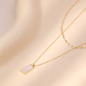 kalung titanium liontin keramik rantai combi 2layer vintage premium anti karat dan tahan luntur gaya fashion eropa elegan best seller