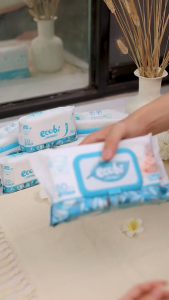 Thùng 10 gói khăn ướt cho bé cao cấp Ecobi gói 80 tờ 560g Không Mùi không cồn không parabens