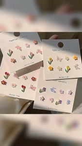 AHOURR ชุดต่างหูรูปผีเสื้อดอกไม้สีสันสดใสสำหรับเครื่องประดับสตรี