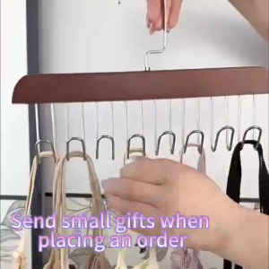 HCCM 8 Hooks Non-Slip Solid Wood Hanger: Space Saving Woman Bra Hanger & Man Belt Tie Hanger