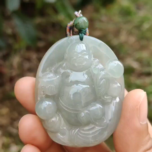 High Quality Natural Type A Jadeite Jade crafted as Ruyi Milo Buddha as Pendant certificate weighs 47.74 grams measurement 50.2 * 40.5 * 12.9 mm (pendant254)