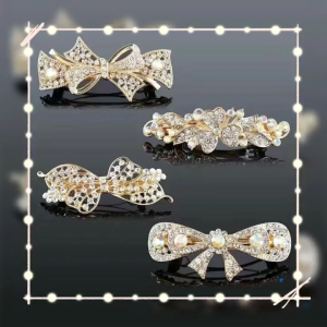 Good luck befalls! Korean luxury rhinestone spring hair clip elegant faux crystal sweet style bow hair clip womens back hair clip hair ornament hair top clip