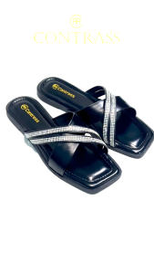 Sandal Wanita Sol Slop Silang Mutiara Alas Busa RR Contrass