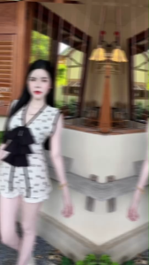 TW20877 Set 2 ชิ้น เสื้อแขนกุด มีโบว์ +กางเกงขาสั้น ..