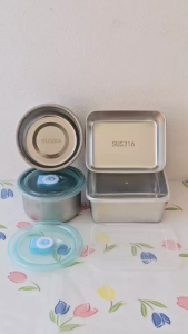 กล่องถนอมอาหาร กล่องใส่อาหาร กล่องข้าว (สแตนเลส304/316)(มีฝาล็อค) ขนาด กลม11.5ซม./ผืนผ้า10*13ซม.(ตรา TK)