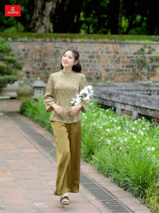 Pháp phục nữ CARIDNA chất liệu gấm tơ tằm cổ tấc cách điệu hiện đại thanh lịch nhẹ nhàng 4BGD01