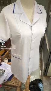 Áo Blue trắng viền xanh dương Dáng Ngắn Ngang Đùi Nam Nữ - cọc tay Hàng Đẹp Loại 1 Dành Cho Y Tá Dược Sĩ Điều Dưỡng.