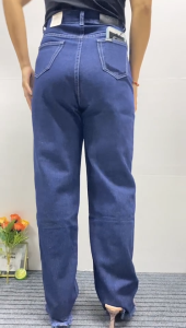 Solid Color Casual Wide Leg Jeans Pant For Women High Waist Full Length Zipper Fly Women Pant dark blue