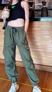 กางเกงคาร์โก้ผู้หญิง กางเกงขายาวสาวอวบ ราคาถูก กางเกงยีนส์ มีกระเป๋าข้าง ใส่สบาย ขายาวแฟชั่นสไตล์เกาหลี สไตล์วัยรุ่น K91