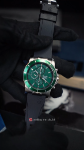 Jam Tangan Pria Alexandre Christie Chronograph AC 6141 MCRSSDN Green Dial Black Rubber Strap