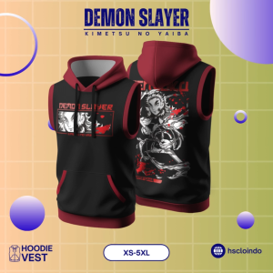 Vest XS-5XL HSCLO Kyojuro Rengoku Sleeveless Hoodie Anime Manga Demon Slayer Bahan Katun Fleece Ukuran Jumbo Big Size XS S M L XL XXL 3XL 4XL 5XL
