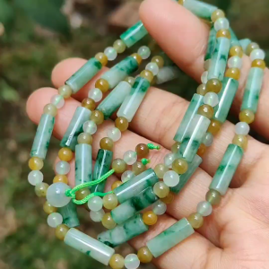 Green Yellow Semi Icy White Mix Beads Natural Type A Jadeite Jade as Bracelet or Necklace for your pendant with certificate weigh 31.94 grams. (bracelet18)