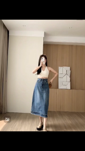 Retro raw edge denim skirt for women summer new Korean version ins high waist crotch-covering slim