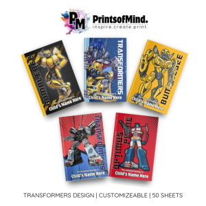 Personalized Notebooks | Transformers Design | Robots | 5pcs per pack 50-80 Leaves