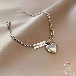 PM1988⭐พร้อมส่ง💯 สร้อยข้อมือหัวใจ สลัก lucky พังก์ฮิปฮอป ญี่ปุ่นและเกาหลี เครื่องประดับ สร้อยข้อมือสายมู