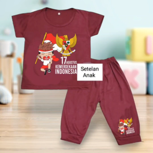 Setelan Kaos dan Celana panjang anak usia 1-8 tahun bergambar Bocil Merdeka bahan Babyterry