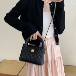 Quilted Shiny Leather Small Handbag with FREE Chain Strap