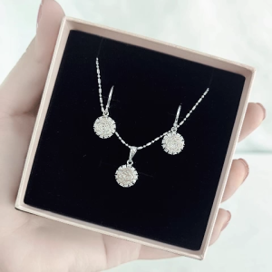 SO SEOUL Camellia Rose White Ruby Flower Diamond Simulant Zirconia Hoop Earrings with Pendant Necklace Jewelry Gift Set