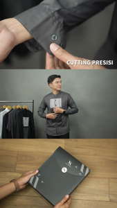 Nakabi Kareem 01 Grey Kemeja Pria Slim Fit - Kemeja Koko Formal Lengan Panjang Katun Premium