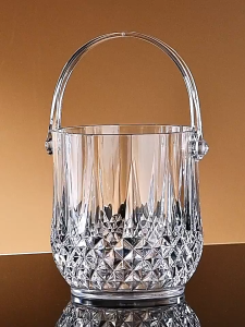 Xô đá thủy tinh cường lực 1000ml quai cầm inox xô đựng đá thủy tinh mini xô đá mini