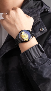 BIDEN Jam Tangan Pria Quartz Hollow Dial Gaya Kasual Anti Air Tali Stainless Steel Jam Tangan Cowok