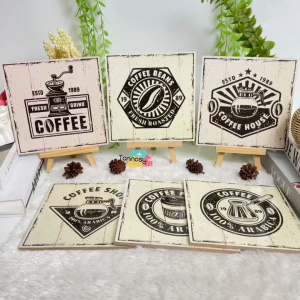 TENNESY Hiasan Dinding Kafe Kopi Coffee Shop Bean 20x20CM Pajangan Kayu Dekorasi Kafe