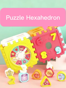 Baby Puzzle Building Block Toy Shape Matching Hexahedron with Number Graphic Cognitive Block for Baby