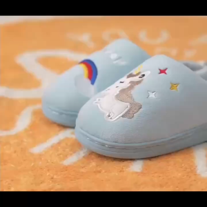 Cute unicorn childrens anti slip and warm insulation cotton indoor slippers for kids girl and boy
