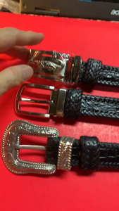 เข็มขัดหนังจระเข้แท้สีดำพร้อมหัวจระเข้ขนาดกว้าง1.2นิ้วแบรนด์ELEPHANT