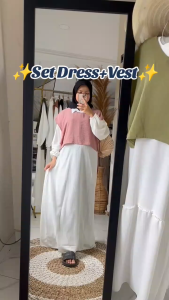 Baju setelan wanita dewasa Gamis crinkle mix Vest Rompi model kekinian terbaru 2025 promo murah