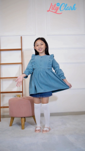 Lily And Clark Dress Anak Perempuan Warna Turkish blue Corduroy - DC02