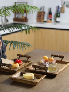 Vintage Tray with Handle Wooden Serving Tray Coffee Tea Dessert Tray Kitchen Table Party Decoration Tray Cup Tray