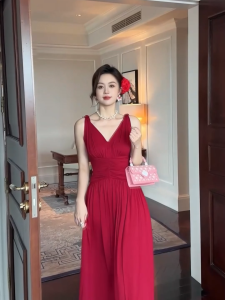 ZYHT EraVogue Váy nữ Váy đỏ Váy hình chữ A Váy cổ chữ V Váy công sở Váy Hiso Váy cổ điển Váy công sở Váy dự tiệc Váy dạ hội 51032